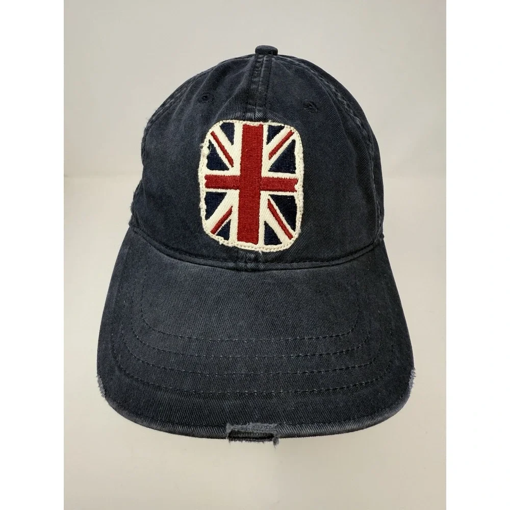 London England Flag Hat Cap Strap Back Blue Distressed One Size Adjustable‎